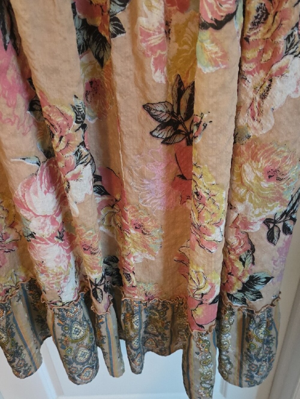 NWT Davi & Dani 1XL Boho Floral Tiered Maxi Dress in Blush and Tan - Picture 7 of 11